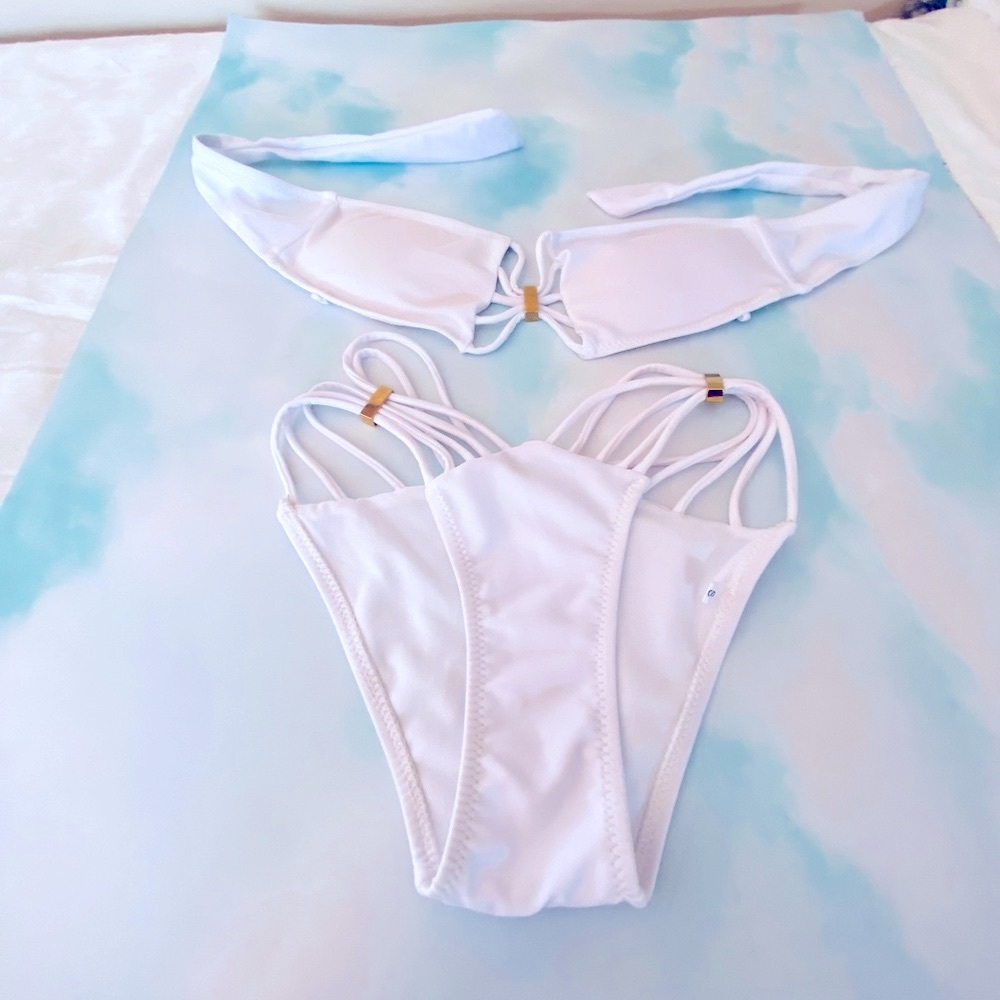 Sexy White Bandeau Strappy Bikini,boutique style.  Sz. Small